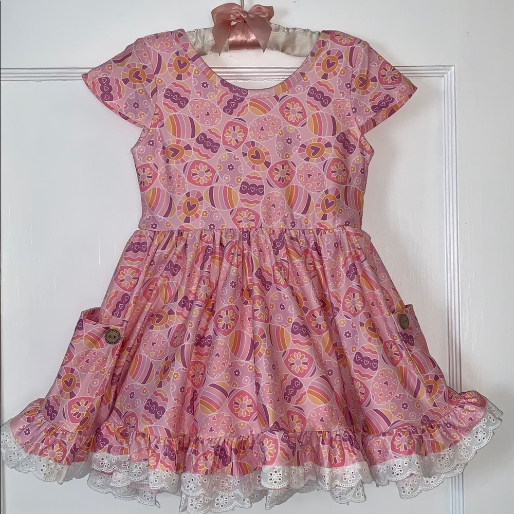 NWT Cheeky Plum Bunny Trail 2T Myra Knit Dress Pink Floral Easter Eggs Dress